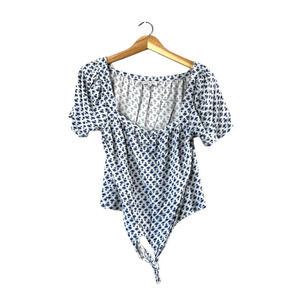 Women's Blue and White Lucky Brand Tie Blouse S